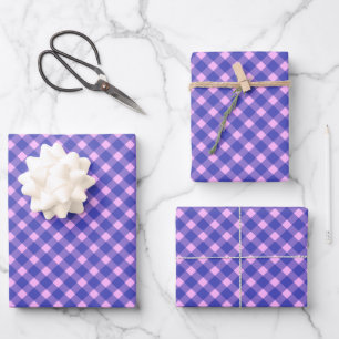 Retro Pink and Purple Gingham Plaid Pattern Wrapping Paper Sheet