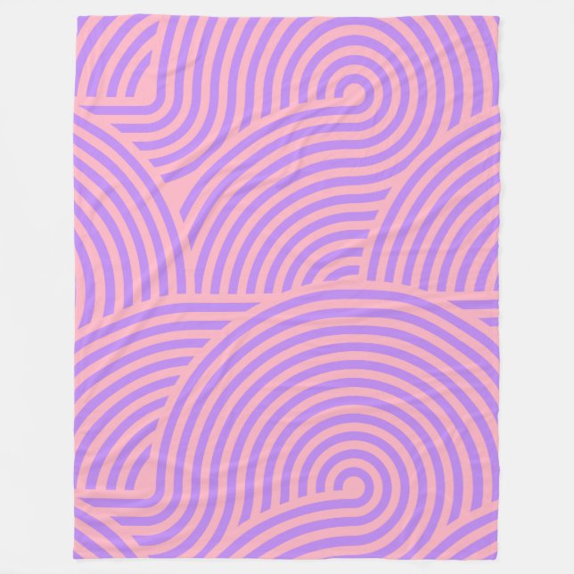 Retro Pink and Purple Groovy Lines Pattern Fleece Blanket (Front)