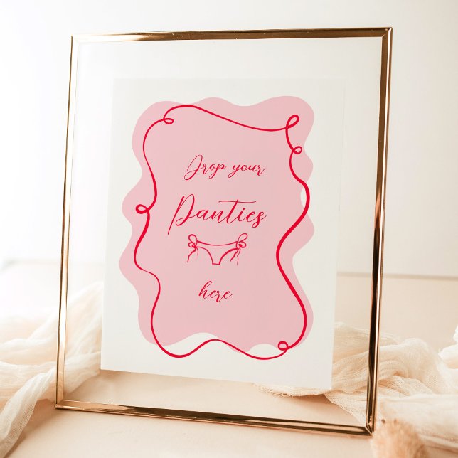 Retro pink and red drop your panties bachelorette poster (Creator Uploaded)
