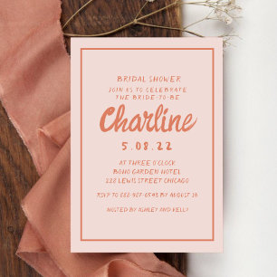 Retro Pink and Red Handwriting Bridal Shower Invit Invitation