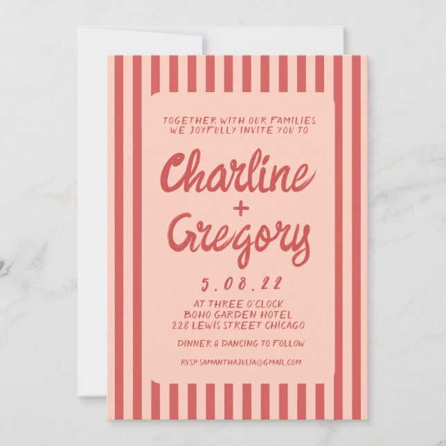 Retro Pink and Red Handwriting Wedding invitation (Front)