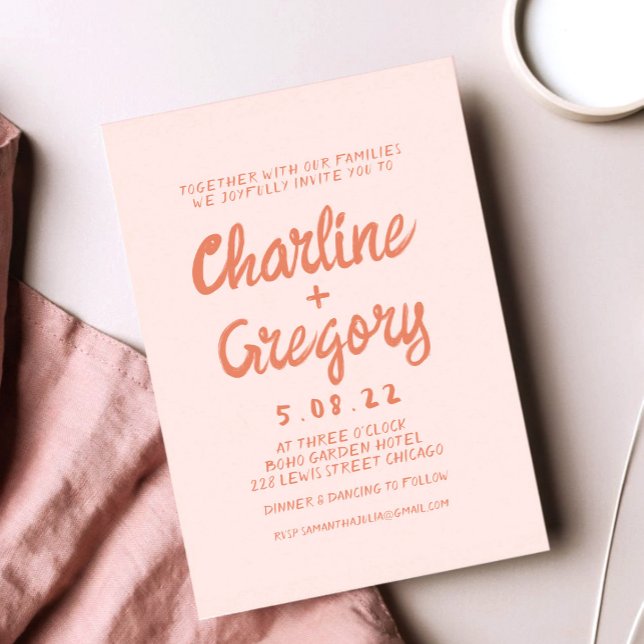 Retro Pink and Red Handwriting Wedding invitation (Creator Uploaded)