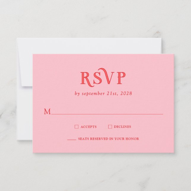 Retro Pink and Red Modern Wedding RSVP Cards (Front)