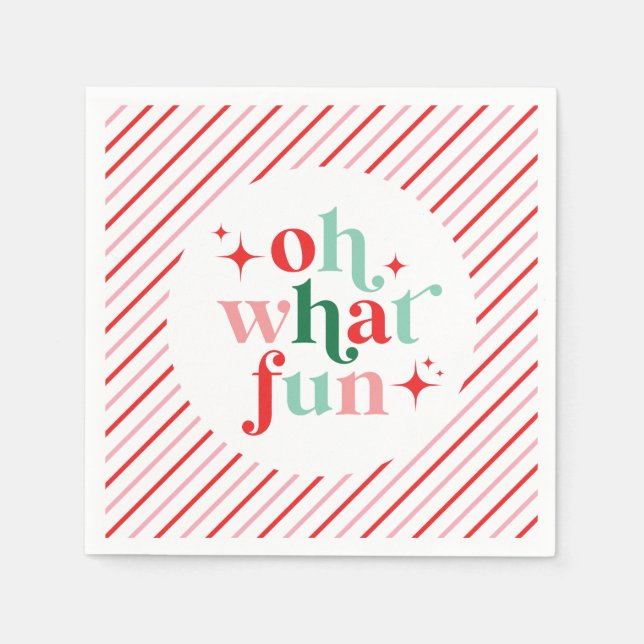 Retro Pink and Red Oh What Fun Napkin (Front)