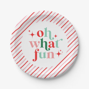 Retro Pink and Red Oh What Fun Paper Plate