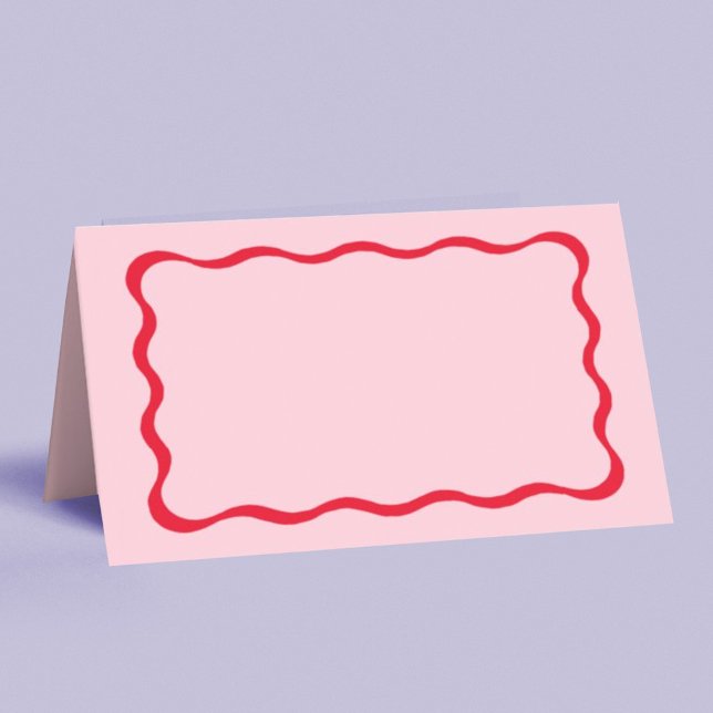 Retro Pink and Red Squiggle Wavy Name Place Cards (Creator Uploaded)