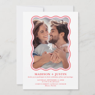 Retro Pink and Red Wave Picture Frame Wedding Invitation