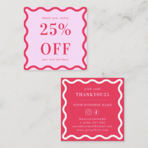 Retro Pink and Red Wavy Border Small Business 25%  Discount Card