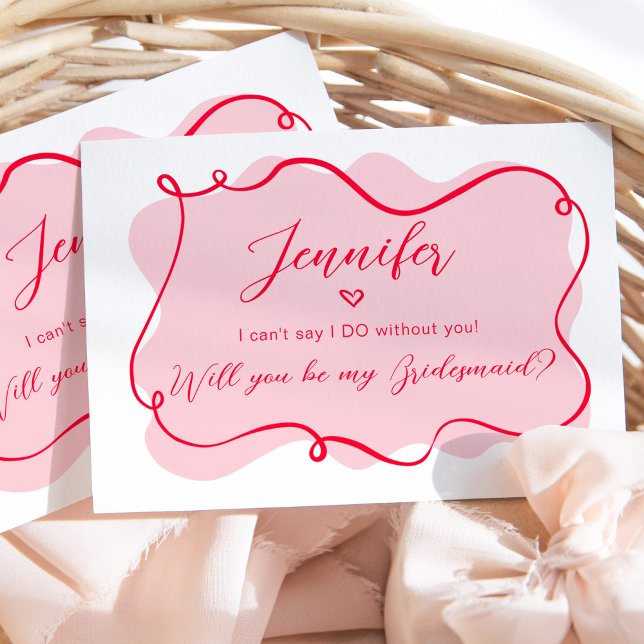 Retro pink and red wavy Bridesmaid Proposal Card (Creator Uploaded)