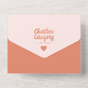 Retro Pink and Red Wavy  Handwriting Wedding All In One Invitation
