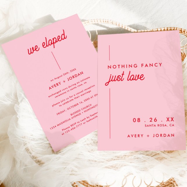 Retro Pink and Red We Eloped Elopement Reception Invitation (Creator Uploaded)