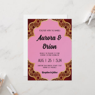 retro pink and red wedding invitation