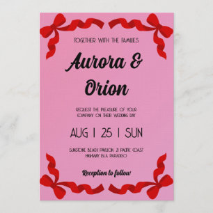 retro pink and red wedding invitation