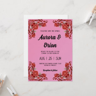 retro pink and red wedding invitation