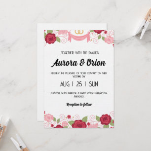 retro pink and red wedding invitation