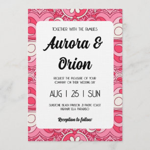 retro pink and red wedding invitation