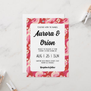 retro pink and red wedding invitation
