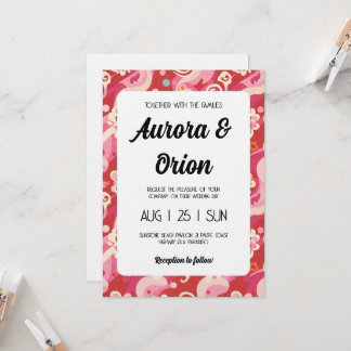 retro pink and red wedding invitation