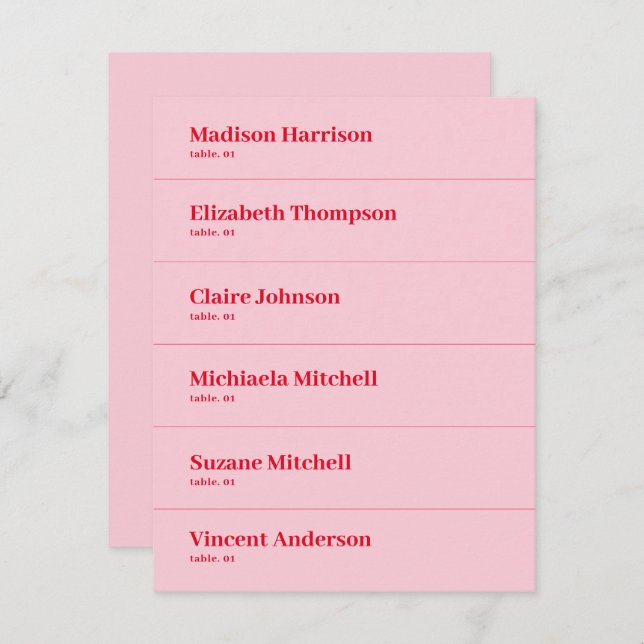 Retro Pink and Red Wedding Place Card DIY (Front/Back)