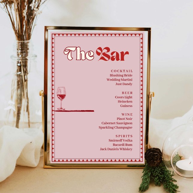 Retro Pink and Red wine Bar Drink Menu Poster (Creator Uploaded)