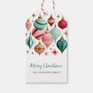 Retro Pink and Teal Ornaments Christmas Party Gift Tags