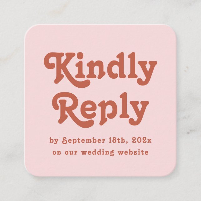 Retro Pink and Terracotta Wedding RSVP Qr Code Enclosure Card (Front)