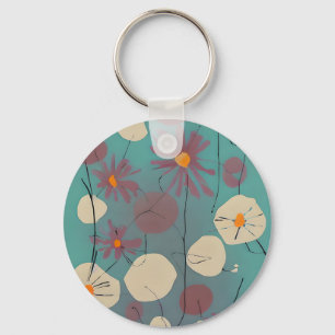 Retro pink and white flowers  key ring