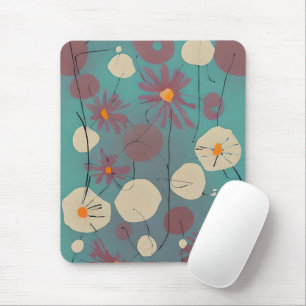 Retro pink and white flowers mouse pad
