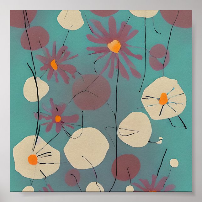 Retro pink and white flowers  poster (Front)