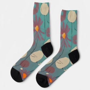 Retro pink and white flowers socks