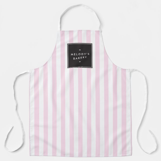 Retro Pink and White Stripes Apron (Front)