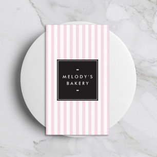 Retro Pink and White Stripes Bakery Business Card