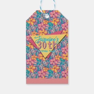 Retro Pink and Yellow Floral Birthday Gift Tags