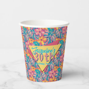 Retro Pink and Yellow Floral Birthday Paper Cups