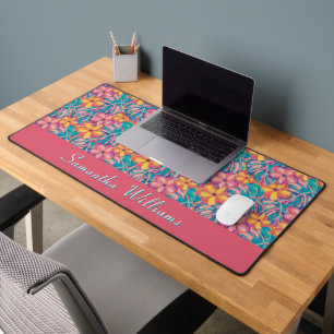 Retro Pink and Yellow Florals Desk Mat