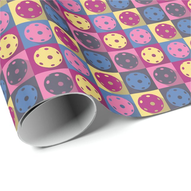 Retro pink and yellow pickleball pattern wrapping paper (Roll Corner)