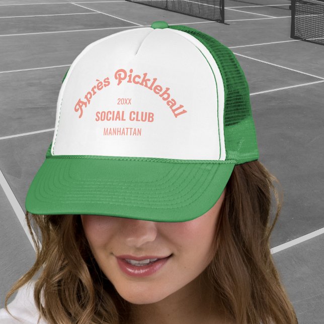 Retro Pink Après Pickle Ball Social Club Green  Trucker Hat (Creator Uploaded)