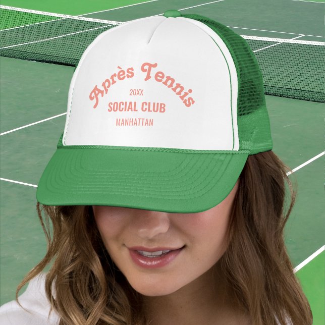 Retro Pink Après Tennis Social Club Custom Green  Trucker Hat (Creator Uploaded)