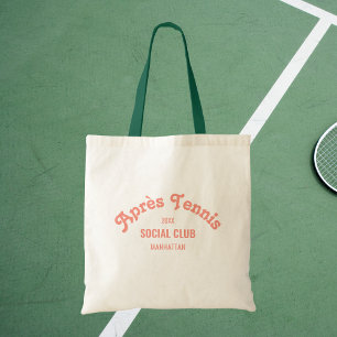 Retro Pink Après Tennis Social Club Green Handle Tote Bag