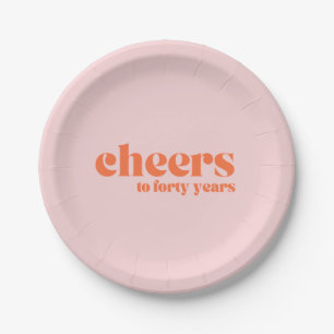 Retro Pink & Apricot, 40th birthday cheers  Paper Plate