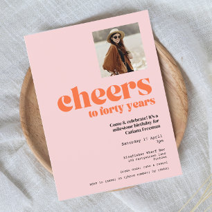 Retro Pink & Apricot, 40th birthday invitation Postcard