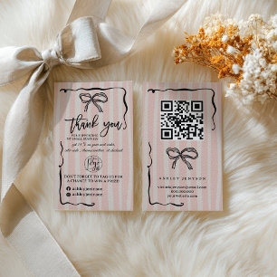 Retro Pink beige Bow Logo QR Thank You Order Business Card