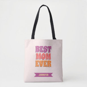 Retro Pink Best Mum Ever Custom Name Colourful Tote Bag