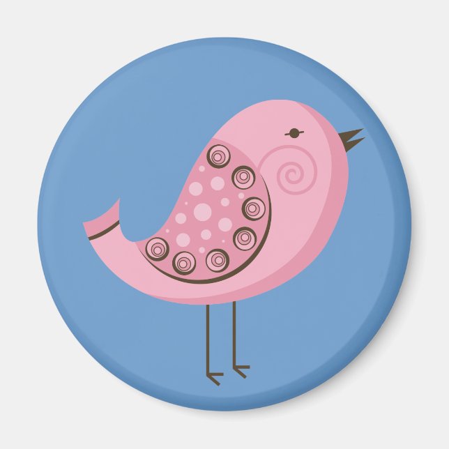 Retro Pink Bird Magnet (Front)