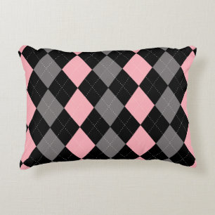 Retro Pink Black Grey Argyle Decorative Cushion