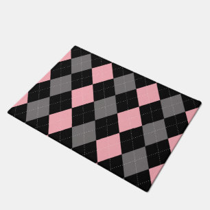Retro Pink Black Grey Argyle Doormat