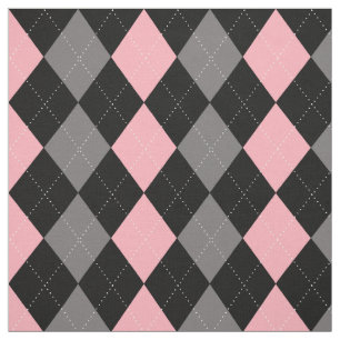Retro Pink Black Grey Argyle Fabric