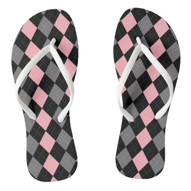 Retro Pink Black Grey Argyle Jandals (Footbed)