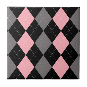 Retro Pink Black Grey Argyle Tile