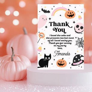 Retro Pink Black Halloween Birthday  Thank You Card